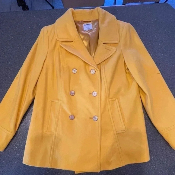 Old Navy Women's Yellow Wool Double Breasted Peacoat Sz L - Picture 2 of 10